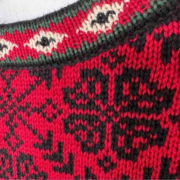 L.L. Bean Red and Black Fair Isle Patterned Cardigan Ornate Buttons Medium - Picture 3 of 6